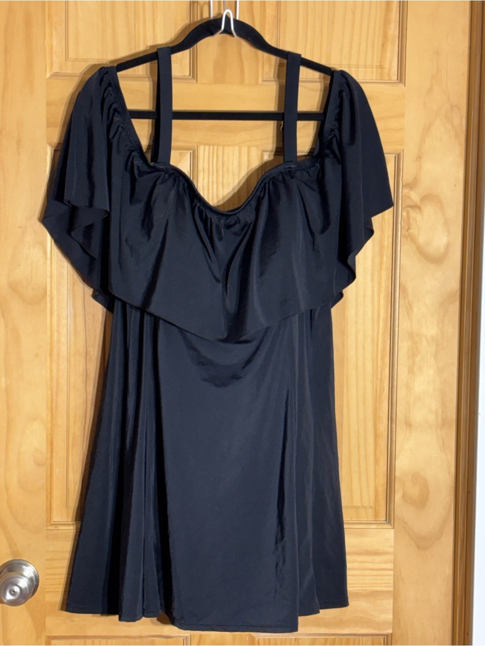 Black Off-Shoulder One-Piece Swimdress